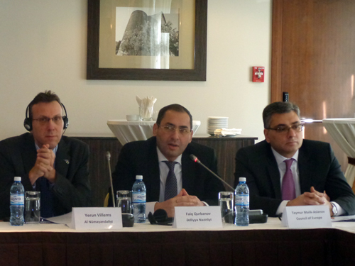 AVROPA ŞURASININ AZƏRBAYCAN ÜÇÜN  2014-2016-CI İLLƏR ÜZRƏ FƏALİYYƏT PLANININ TƏRKİB HİSSƏSİ OLAN “AVROPA İNSAN HÜQUQLARI KONVENSİYASI VƏ AVROPA İNSAN HÜQUQULARI MƏHKƏMƏSİNİN PRESEDENT HÜQUQUNUN TƏTBİQİ” LAYİHƏSİNİN TƏQDİMATI KEÇİRİLMİŞDİR