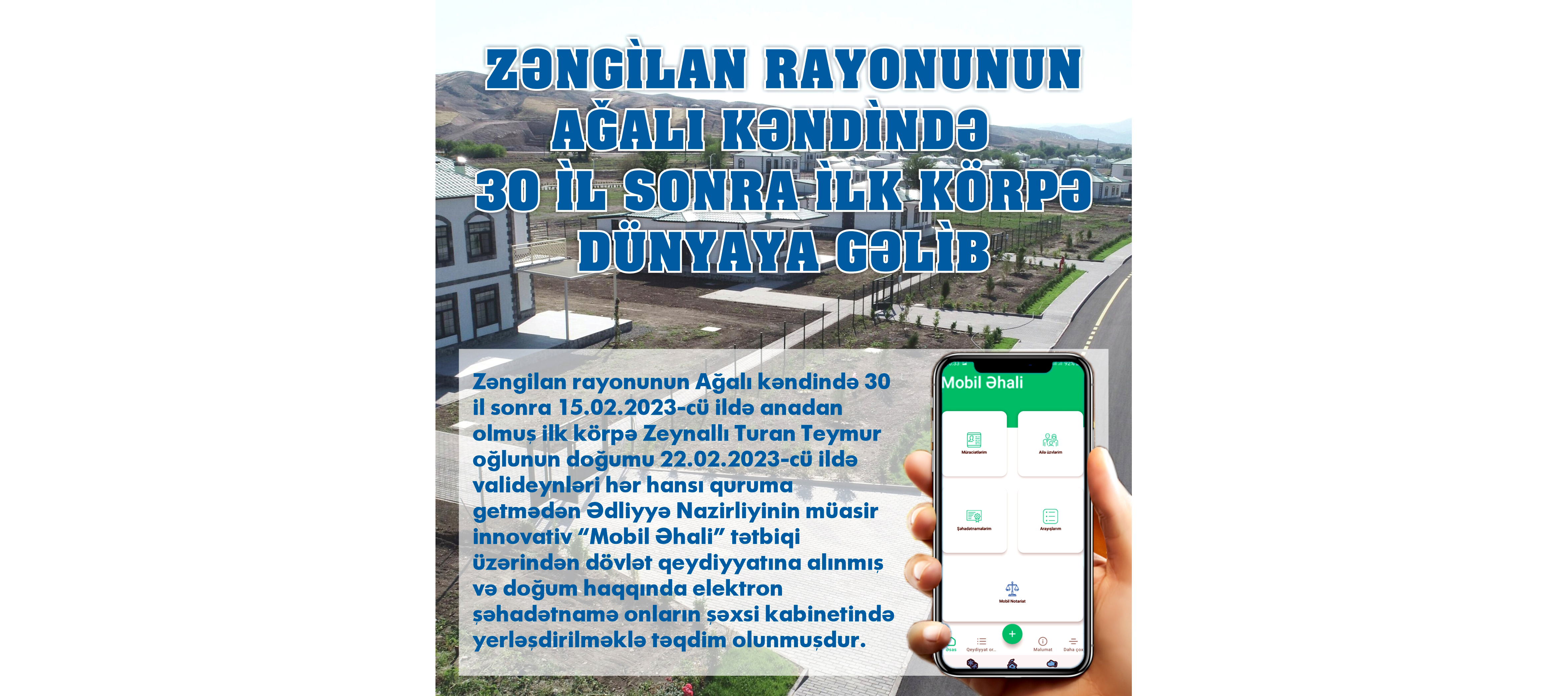 Zəngilan rayonunun Ağalı kəndində 30 il sonra ilk körpə dünyaya gəlib